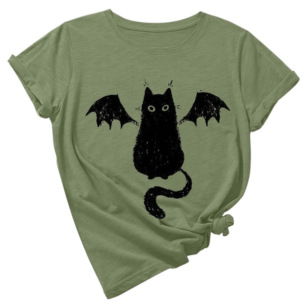 Camiseta de manga corta con estampado de animales y cuello redondo suelto a la moda de verano para mujer Pompotops hfajkhk134356