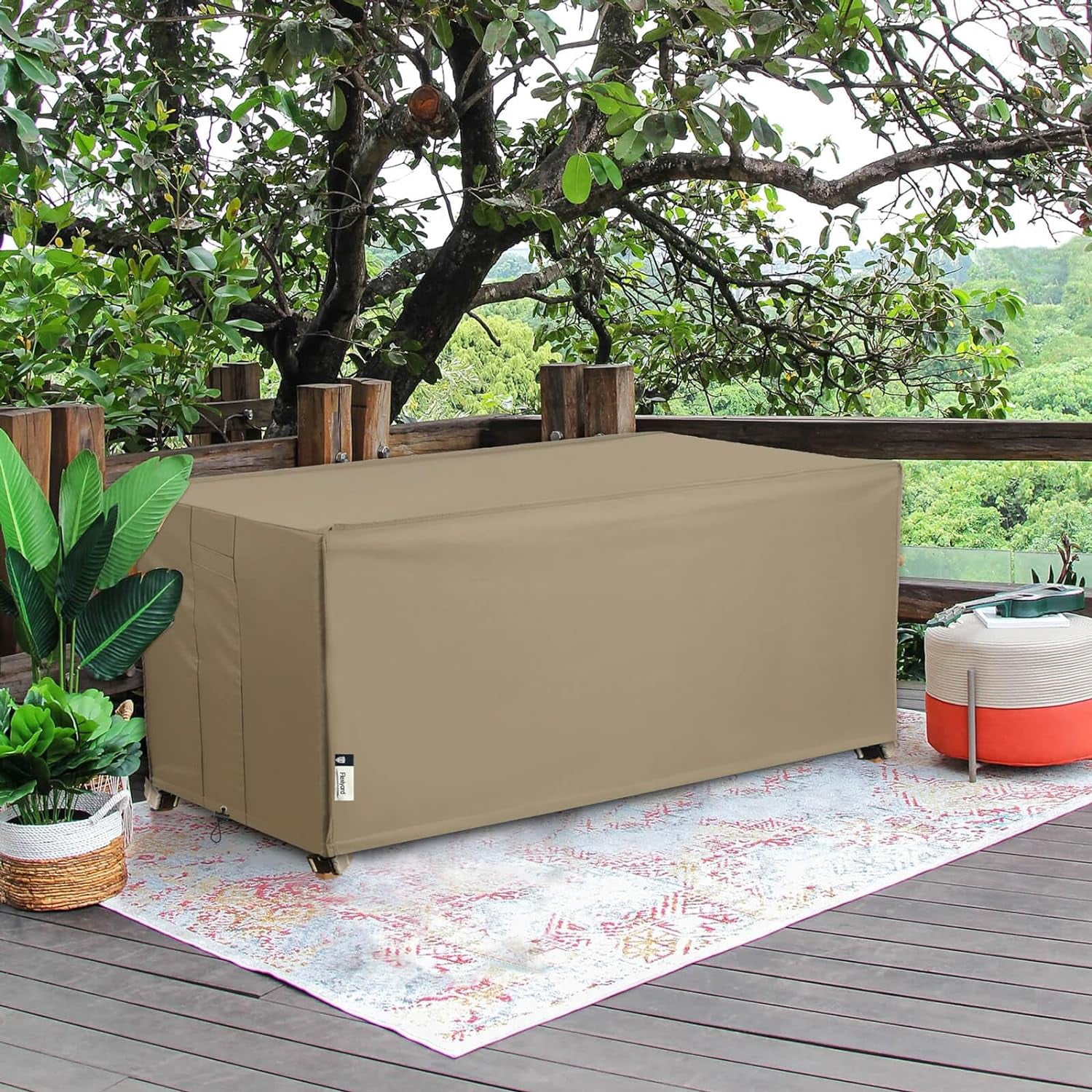 Patio Deck Box Cover, Flexiyard 63x30 Inch Fire Pit Covers with Straps and Handles, Waterproof Heavy Duty Outdoor Furniture Winter Cover for Keter, Suncast, Lifetime Container, 63”(L)30”(D)28.3”(H)