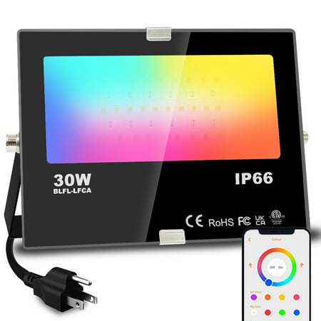

RGB LED Flood Light Outdoor 300W Equivalent Color Changing Smart Floodlights Colored Water Proof Garden Lawn Landscape Lighting Christmas Light AC110V 1 Pack