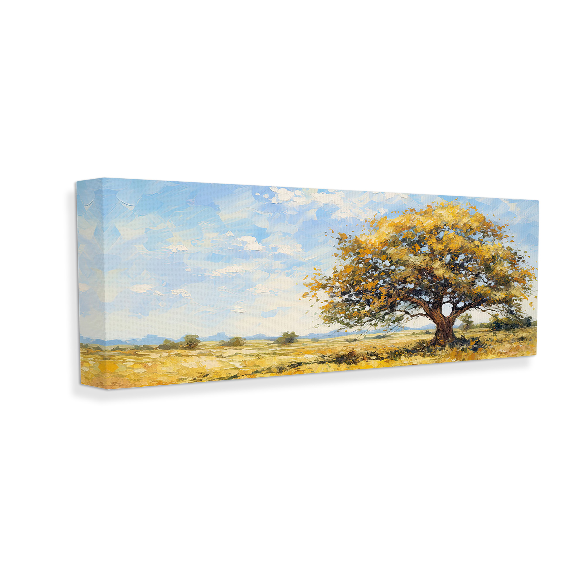 Stupell Industries Sycamore Tree in Field Landscape Painting Gallery Wrapped Canvas Art Print Wall Art, 48 x 20