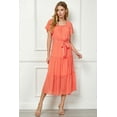 thumbnail image 3 of Pastel by Vivienne Women's Frill Hem Flutter Sleeve Ruffle Tiered Maxi Easygoing Loose Flowy Dress with Tie Orange Small, 3 of 5