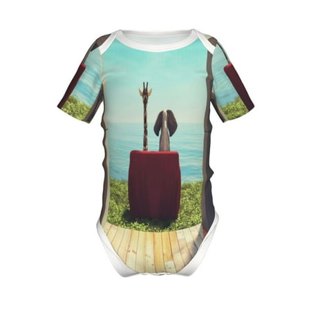 

Coaee Elehpant And A Giraffe Looking At The Sea for Soft Baby Short-Sleeve Bodysuit Baby Climbing Clothes Baby Girls Boys Bodysuit Romper-12 Months