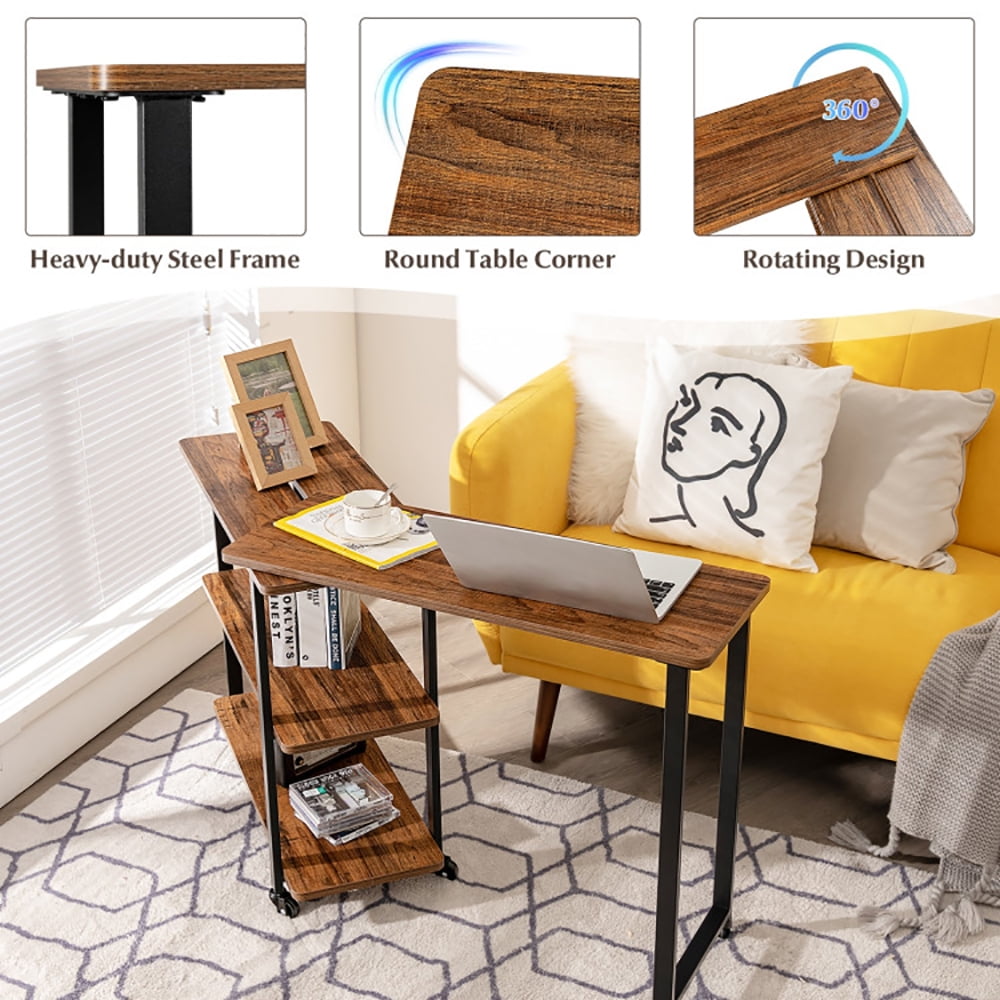 Finihen 360° Free Rotating Sofa Side Table, Couch Table, Snack Table, Rotating Sofa Side Table with Storage Shelves and Wheels, for Home, Office, Brown Finihen 360° Free Rotating Sofa Side Table, Couch Table, Snack Table, Rotating Sofa Side Table with Storage Shelves and Wheels, for Home, Office, Brown