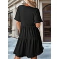 thumbnail image 4 of Womens Dresses 2025 Summer Spring V Neck Short Sleeve Casual A Line Flowy Swing Shift Dress Mini Dress Black M, 4 of 5