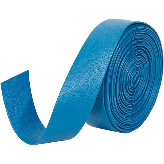 Blue 5m x 25mm x 1mm Foldover Leather Strips PU Leather Strap Leather Trimming Tape Lambskin Texture Flat PU Leather Cord String for DIY Sewing Crafts Tooling Workshop Supplies Deep Sky Blue