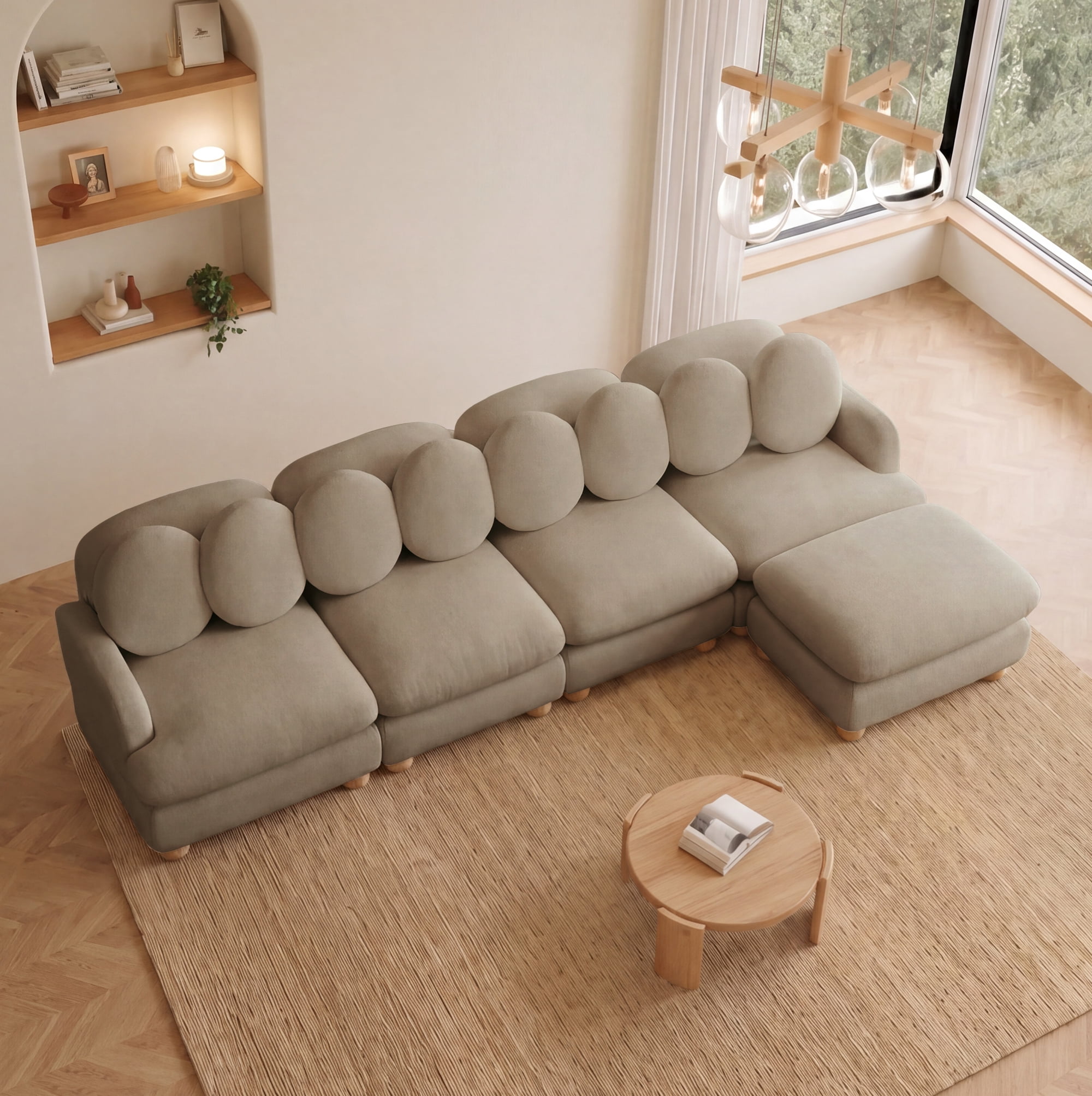 123" L-shaped 5 Seater Comfy Chenille Modular Sectional Sofa Couch with 8 Throw Pillows and Ottoman