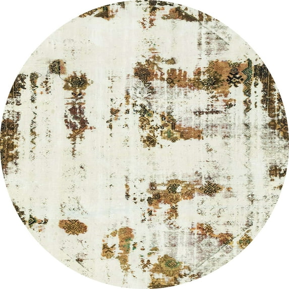 Ahgly Company Indoor Round Abstract Brown Abstract Area Rugs, 6' Round