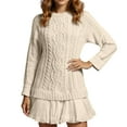 thumbnail image 6 of Kixjoy Sweater Dresses for Women 2025 Cable Knitted Long Sleeve Crew Neck Sweater Thermal Soild Dressy Mini Dresses Patchwork Pleated Winter Mini Dresses, Beige L, 6 of 6