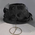thumbnail image 4 of CheerKidz Women's Solid Color Wide Brim Organza Dress Hat with Floral Embroidery and Mesh Detail, Elegant for Formal Events (Black,Free Size)., 4 of 6