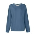 thumbnail image 4 of Womens Oversized V Neck Sweatshirts Plus Size Long Sleeve Pullover Preppy Sweatshirt Cozy Soft Cotton Sweatshirts Navy XXL, 4 of 5