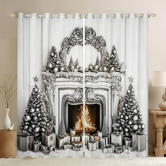 Castle Fairy Teenager Christmas Gifts Black Out Curtains,Xmas Tree Curtains Pack of 2 (42x63 Each),Festival Theme Bedroom Curtains,Breathable Home Decor