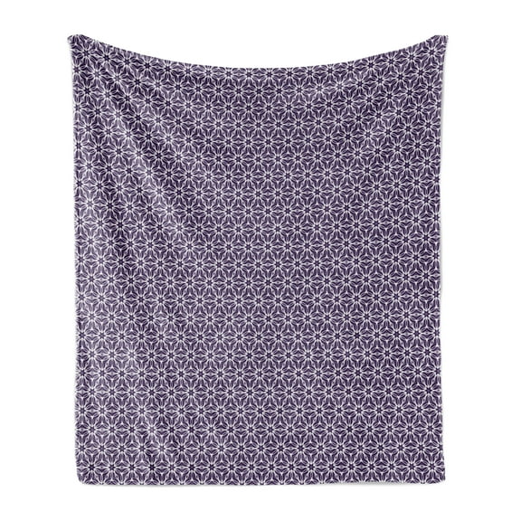 Purple Soft Flannel Fleece Blanket, Geometric Arrangement with Flower Petal Silhouettes Monotone Design Romantic, Cozy Plush for Indoor and Outdoor Use, 50" x 70", Purple and White, by Ambesonne