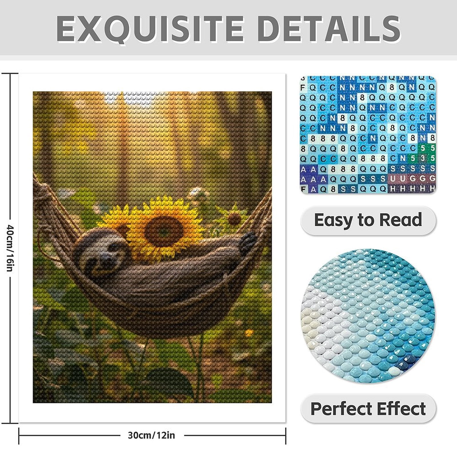 Diamond Art Kit for Adults, Cute Sloth Sunflower Hammock Greenery Diamond Painting for Adults Beginners, DIY Diamond Art Painting Kits, 5D Diamond Painting Crafts for Home Decor 12x16 Frameless