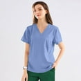 thumbnail image 4 of 3 Pack Blue Scrub Tops for Women Soft Stretch V-Neck Medical Scrub Top with Pockets 5XL, 4 of 6