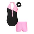 thumbnail image 2 of Doomiva Kids Girls Sparkly Gymnastics Leotard Dance Unitard with Shorts Hair Band A Pink 8, 2 of 7