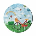 thumbnail image 1 of Cartoon Mouse Pad for Computers, Spring Landscape with Rainbow Clouds Air Balloons and Bicycle on Daisy Grass, Round Non-Slip Thick Rubber Modern Gaming Mousepad, 8" Round, Multicolor, by Ambesonne, 1 of 2