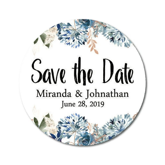Darling Souvenir Round 45 Pcs Floral Border Save The Date Stickers Wedding Personalized Bride Groom Names And Date Envelope Seals - White