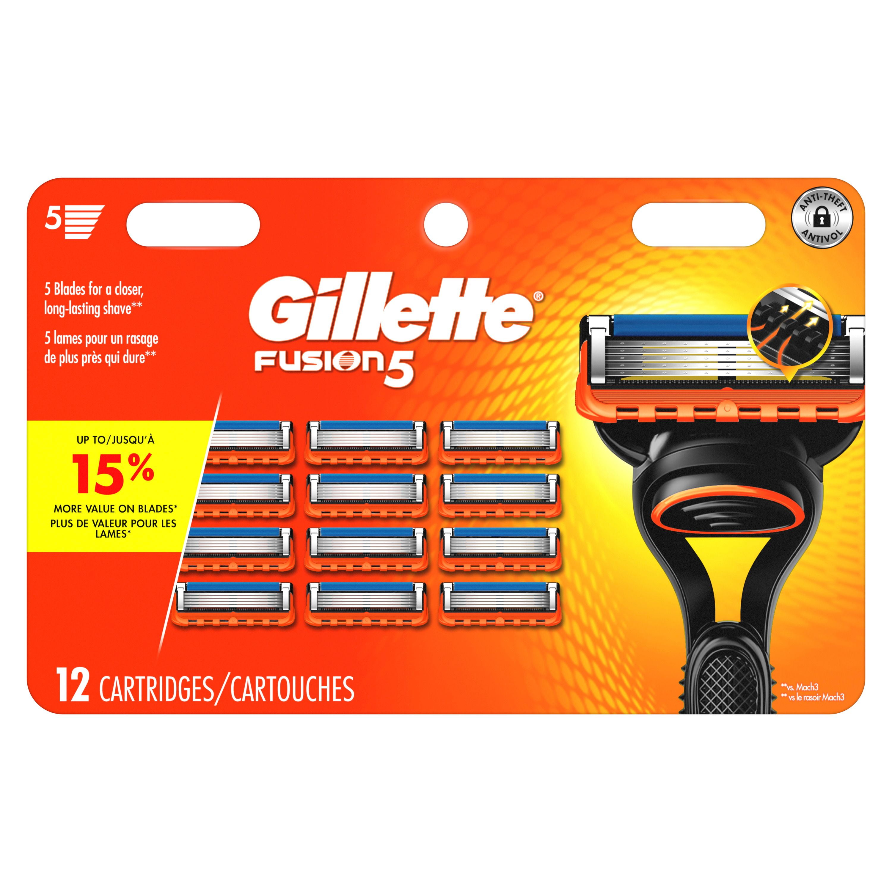 Cartouches de rechange Gillette Fusion5 pour hommes de rasoir, bande lubrifiante, lame de précision pour hommes, cartouches à 5 lames de rasoir pour un rasage de près 12CT