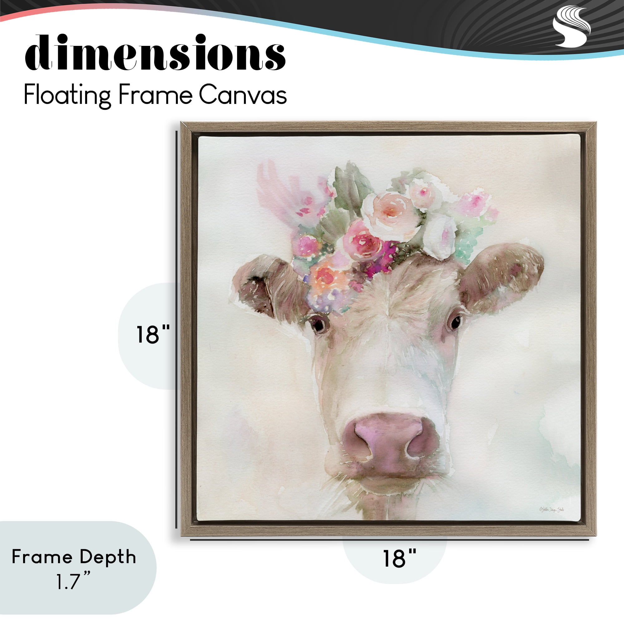 Stupell Industries Betsy Cow with Flowers Brown Framed Floater Canvas Wall Art, design by Stellar Design Studio