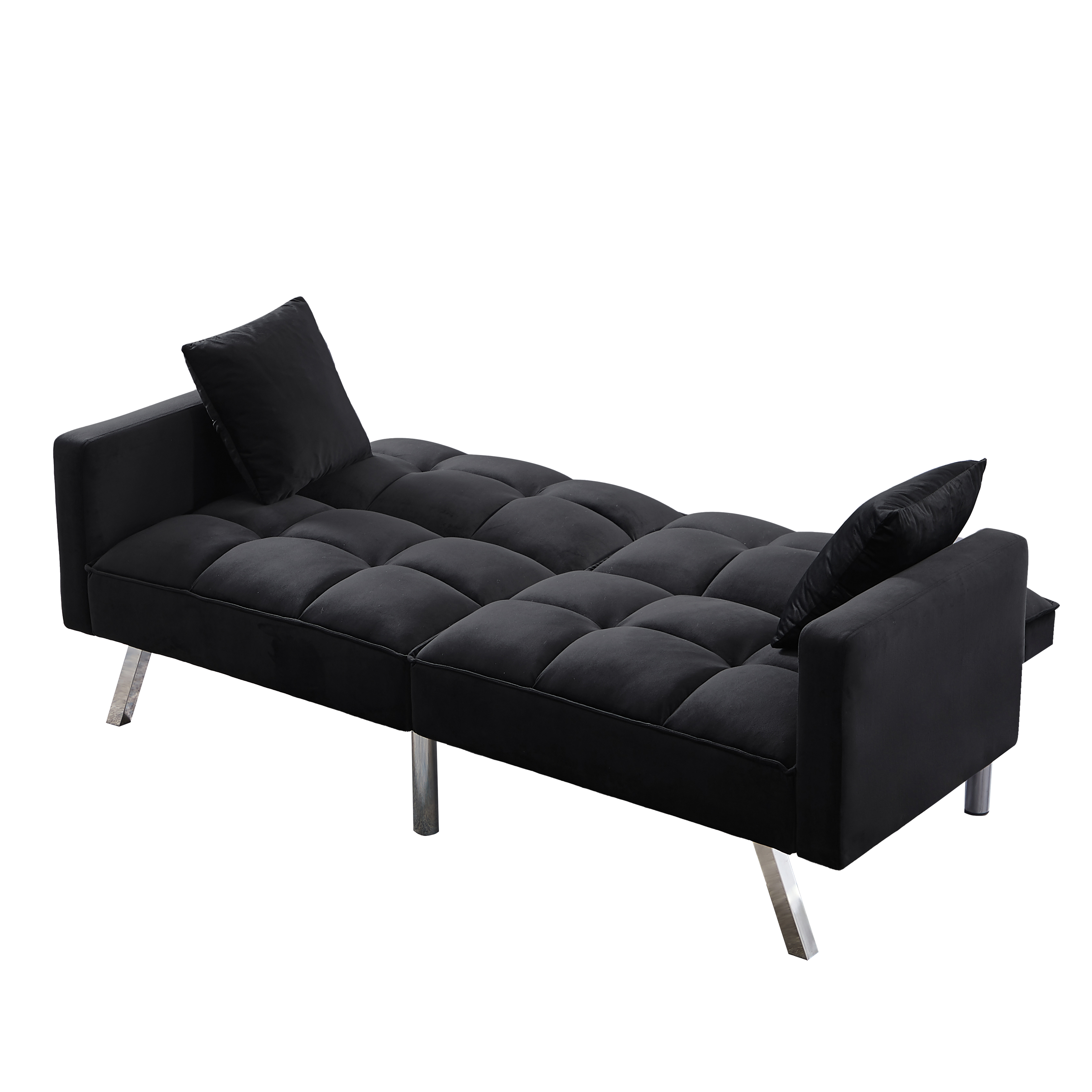 Gewnee Velvet Futon Sofa Bed, 74" Adjustable Convertible Sofa, 3 Backrest Settings, 600LBS Weight Capacity, for Home/Office/Small Spaces (Black)