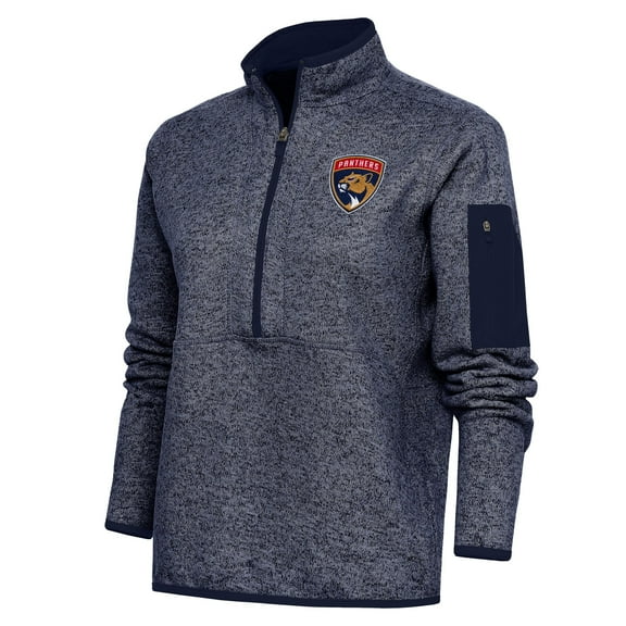 Women's Antigua Heather Navy Florida Panthers Team Logo Fortune Quarter-Zip Jacket