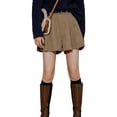 thumbnail image 3 of Womens Corduroy Pleated Casual Wide Leg Shorts for Women High Waist Comfortable Summer Bottoms Khaki XL, 3 of 7