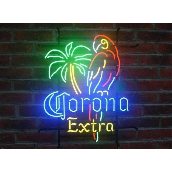 Queen Sense 24"x20" Coronas Extra Parrot Neon Sign Man Cave Handmade Neon Light 124CEP