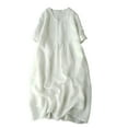 thumbnail image 1 of Été Dresses for Women Rétro V Cou Manches Courtes Robe Solide Décontracté Vague Plage Vacances Longue Maxi Robe, 1 of 5