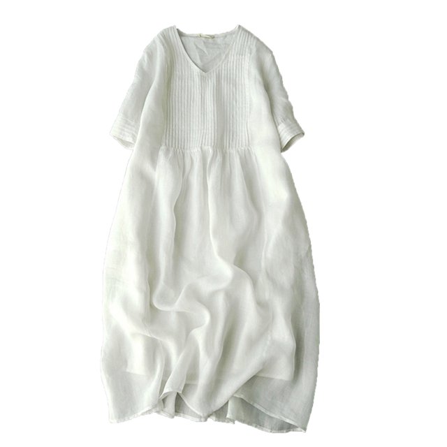 Été Dresses for Women Rétro V Cou Manches Courtes Robe Solide Décontracté Vague Plage Vacances Longue Maxi Robe