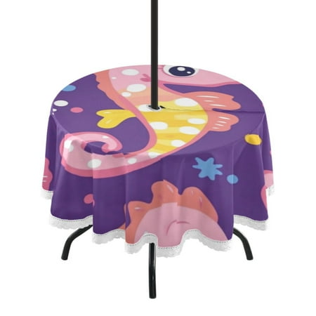 

Round Tablecloth 60*60 Inches Round Tablecloth Outdoor Style Tablecloth With Umbrella Holes Tablecloth Outdoor Suitable For Kitchens and Dining Rooms Cute Cartoon Seahorse