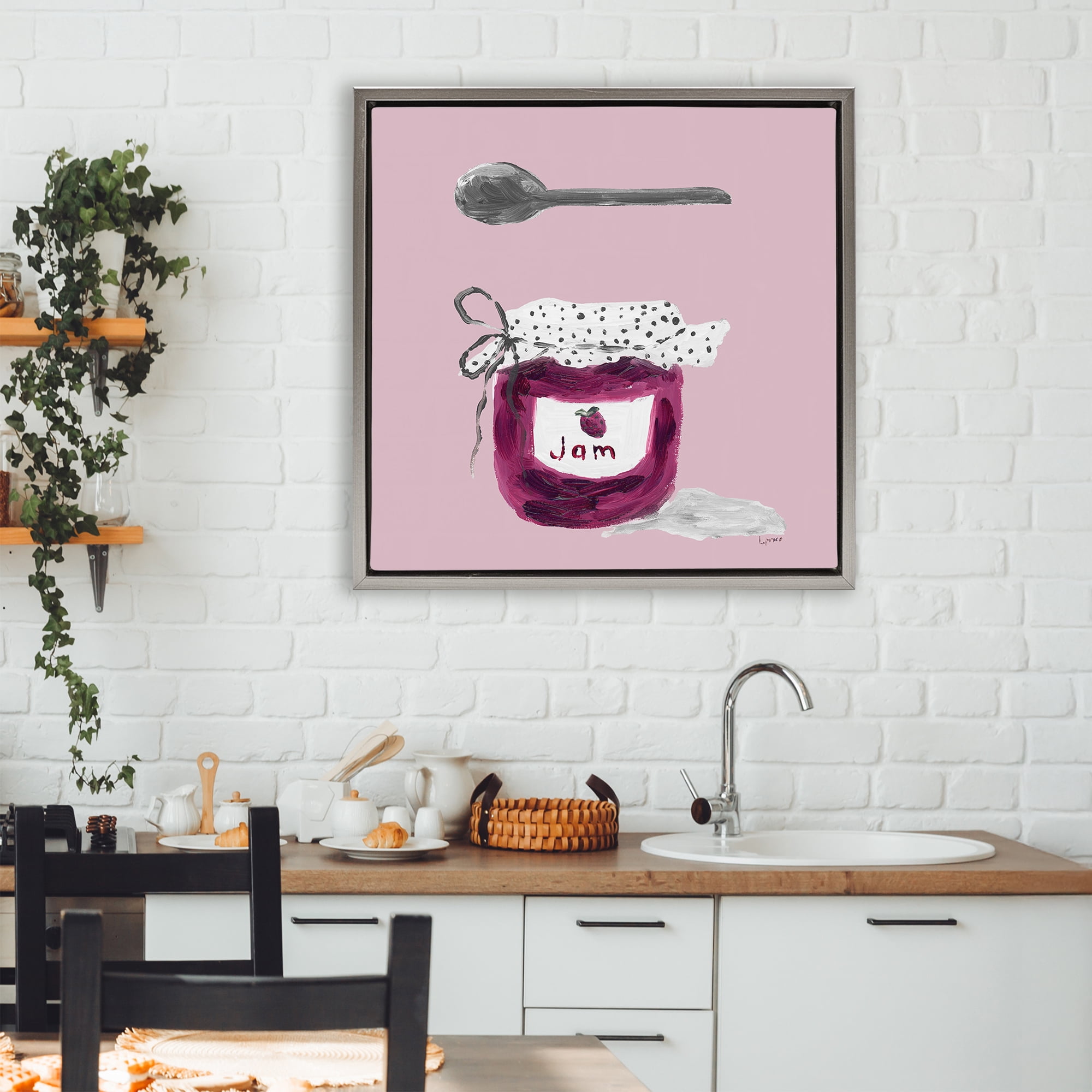 Stupell Industries Jam Jar over Blush Gray Framed Floater Canvas Wall Art, design by Lucille Price