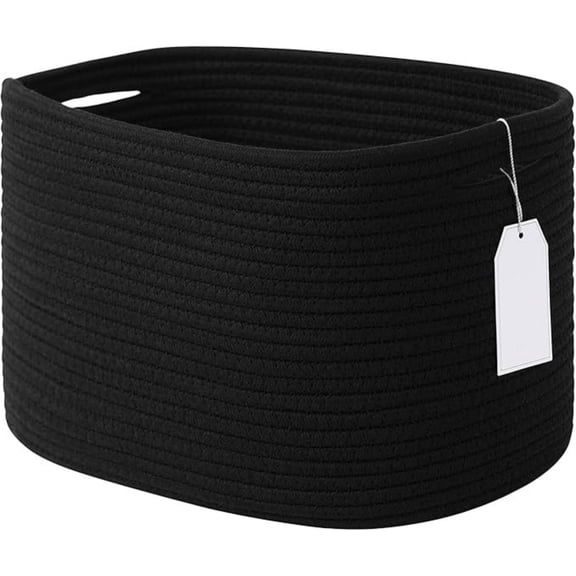 Cotton Rope Storage Basket, 15x10x9 Inches, Woven Basket for Shelves, Clothes, Toys, Towels, Books, and Laundry, Durable and Stylish, Black (1 Pack)