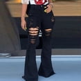 thumbnail image 2 of Gibobby Pantalones mezclilla mujer Pantalones acampanados Pantalones Cremallera Agujero Rasgado Botón de mezclilla Casual Mujer Jeans Jeans de mujer(Negro,M), 2 of 5