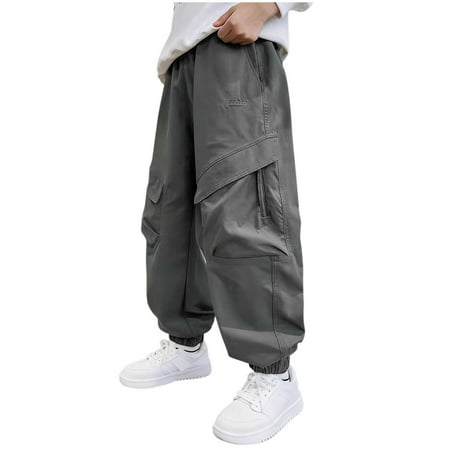 AINIYS Boys Large Pocket Cargo Jogger Pants Elastic Waist Baggy Trousers for Outdoor Play Green 9-10 Years