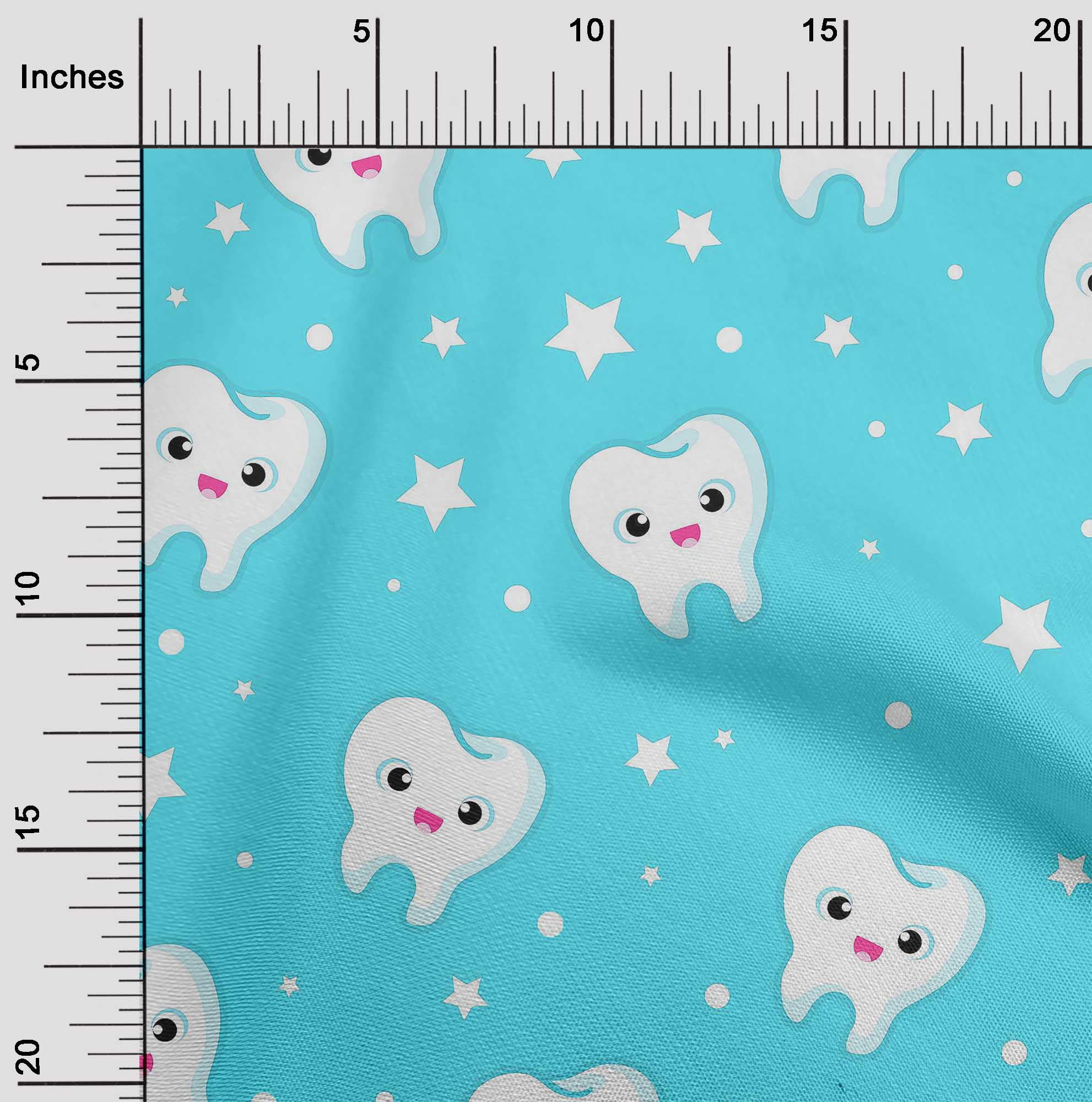 oneOone Cotton Poplin Aqua Blue Fabric Teeth Quilting Supplies Print Sewing Fabric By The Yard 56 Inch Wide