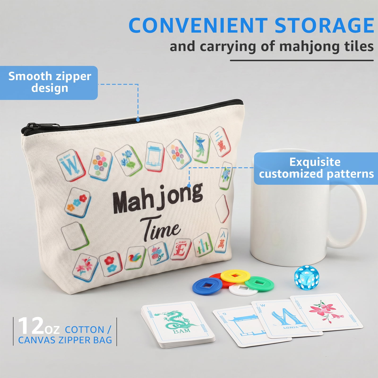 265 Pcs Mahjong Playing Cards American Style Blossom Numbered Large Print PVC Poker Mahjong Tiles with 4 Dices for Travel Home, Portable Gift