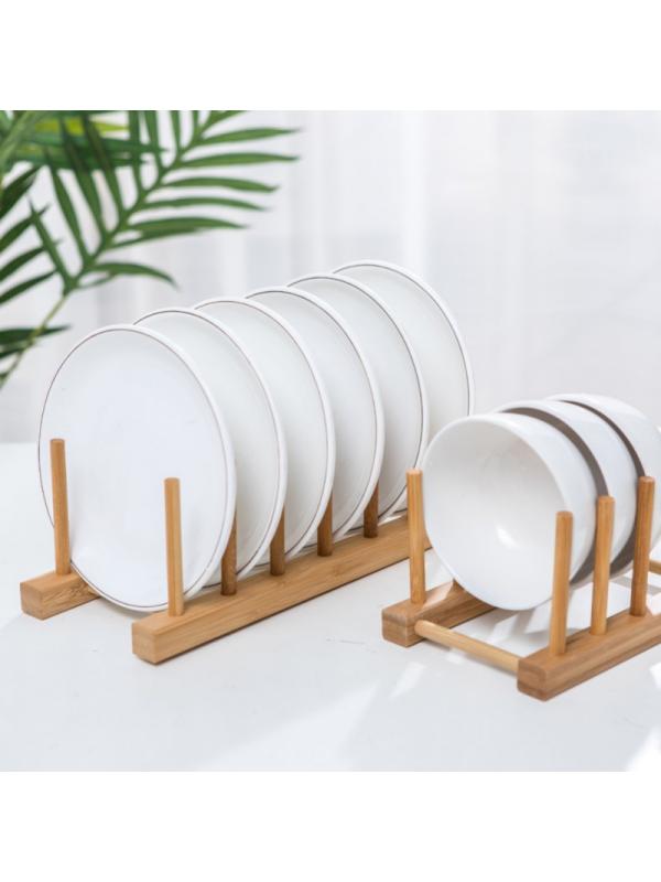 Bamboo Wooden Dish Rack Plate Holder Kitchen Cabinet Storage Organizer For Dish