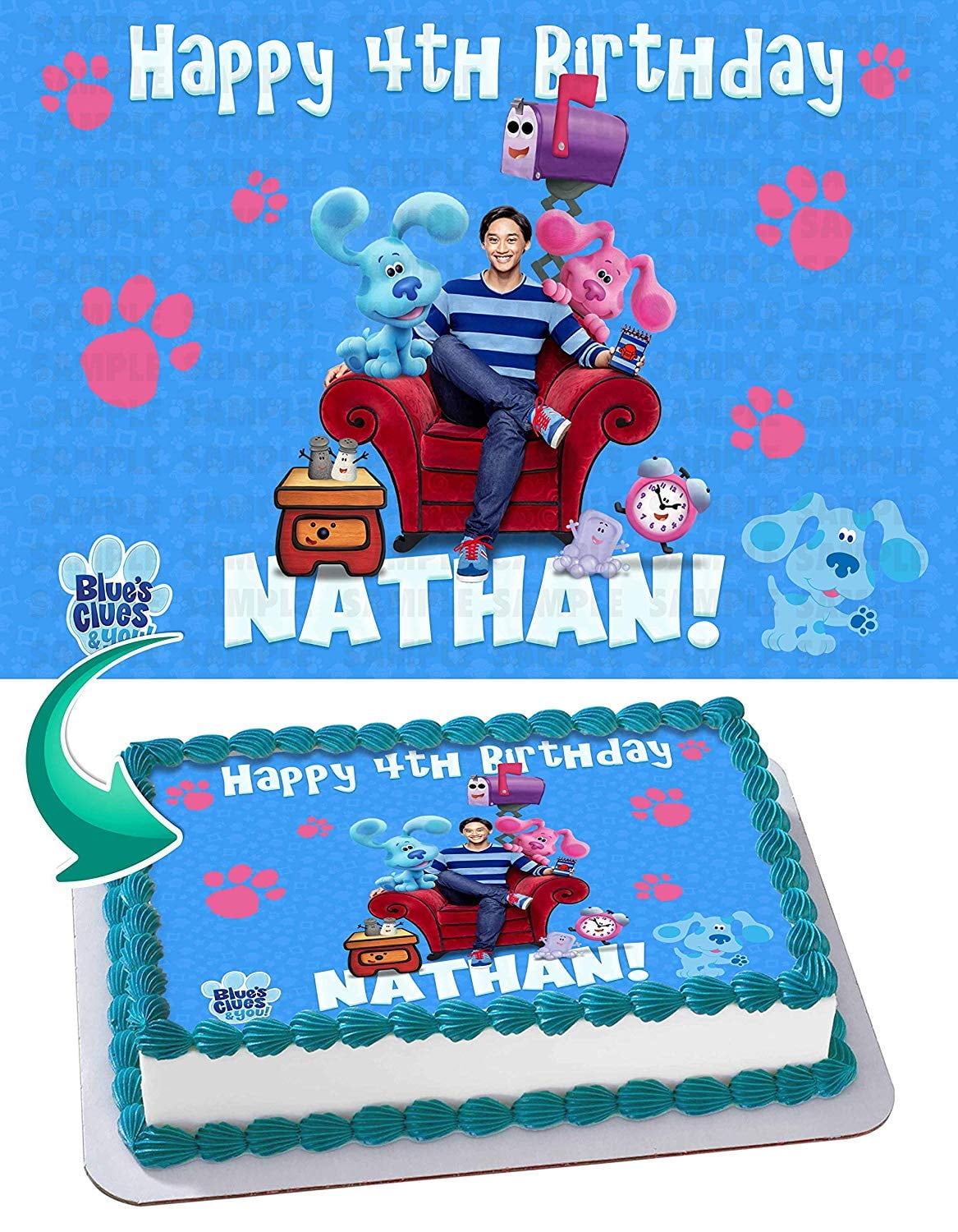 Blue&amp;#39;s Clues Edible Cake Image Topper Personalized Picture 1/4 Sheet (8&quot;x10.5&quot;)