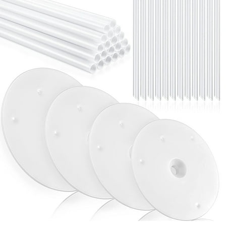 

36 Pieces Plastic Cake Dowel Rods Set 20 Pieces White Cake Sticks Support Rod and 4 Pieces Cake Separator Plates