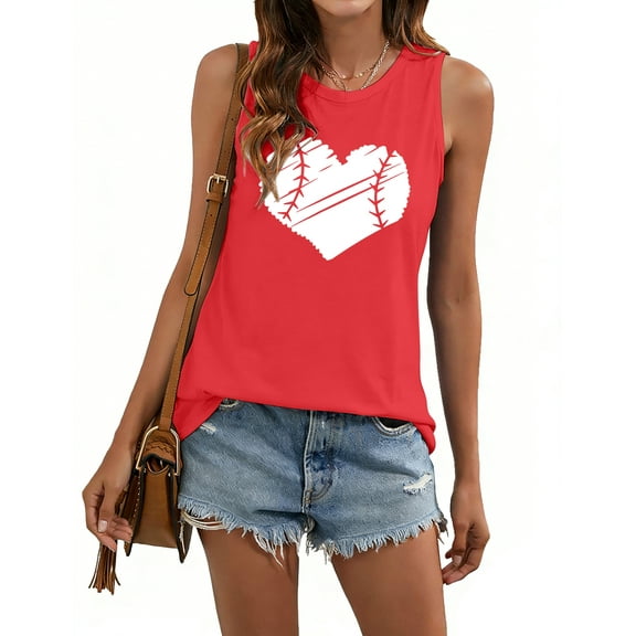 MOUSYA Baseball Tank Top Women Heart Print Baseball Tanks Cute Workout Graphic Casual Summer Sleeveless Shirt Vest Top, Red