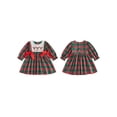thumbnail image 2 of RUINIXCW Toddler Baby Girl Christmas Dress Outfit Infant Baby Girl Fall Winter Giangham Plaid Dress Clothes Cute Santa Tree Deer Embroidery Long Sleeve Ruffled Dress, 2 of 9