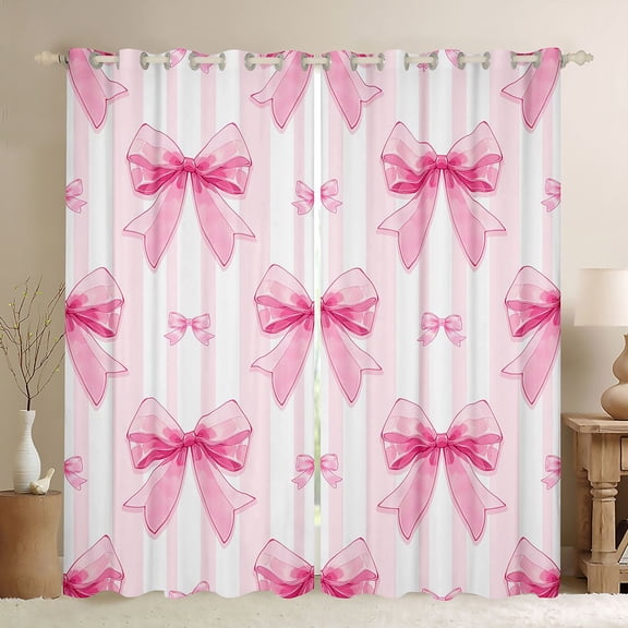 Erosebridal Girly Princess Bowknot Black Out Curtains for Girls Women, Watercolor Stripe Curtains Pack of 2 (42x63 Each)
