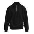 thumbnail image 3 of Fmbrln Fall Winter Mens Quarter Zip Sweatshirt Knit Stand Collar Long Sleeve Shirts Solid Color Pullover Tops with pocket Black M, 3 of 6