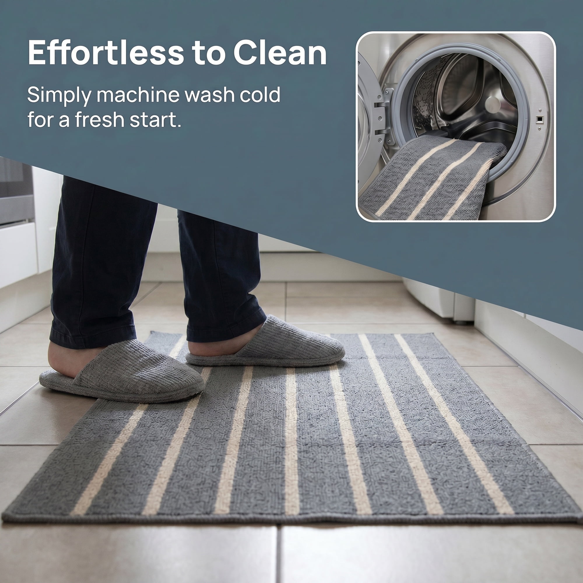 Unique Bargains Polypropylene Striped Non Slip Kitchen Runner Rug Grey 32" x 20"