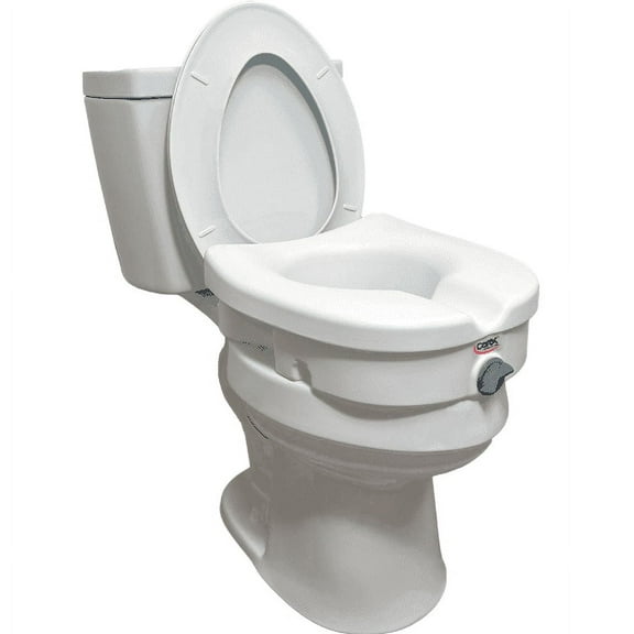 Carex High Rise Toilet Seat with Lock, Standard Fit, Adds 5 in Height for Round & Elongated Toilets, 300lb Capacity