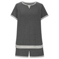 thumbnail image 4 of LOVZFMLL Ensembles Deux Pièces pour Femmes Pyjamas à Manches Courtes Col Rond Hauts et Shorts Ensembles de Course Deux Pièces avec Poches Gris TG, 4 of 6