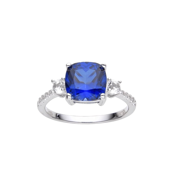 Ceylon Sapphire Cushion Three Stone Ring