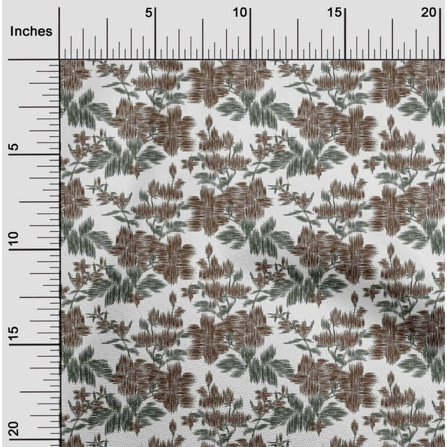 oneOone Cotton Poplin Fabric Leaves & Floral Ikat Decor Fabric Printed BTY 56 Inch Wide