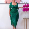 thumbnail image 2 of Elainilye Fashion Cocktail Dresses for Women Solid Color Prom Dress Banquet Temperament Irregular Tassel Sequin Dress,Green, 2 of 7