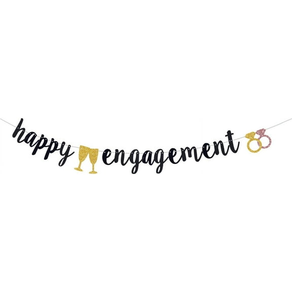 Happy Engagement Banner for Engagement/wedding/Bachelorette/Wedding Shower Bride to Be Decorations,Black Giltter Pre-Strung